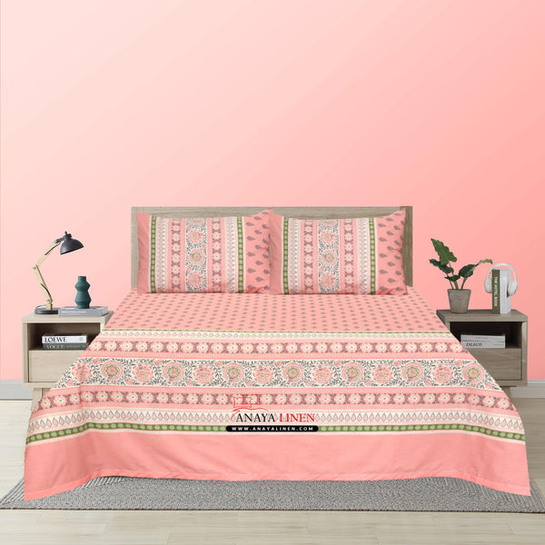 Royal Peach Printed Bedsheet – Ethnic Charm for Modern Homes