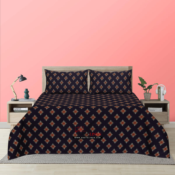 Bold & Beautiful: Diamond Print Bedsheet in Navy & Rust Tones