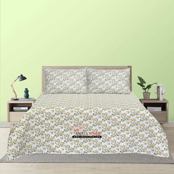 Sunshine Bloom Cotton Bedsheet – Yellow Floral Elegance