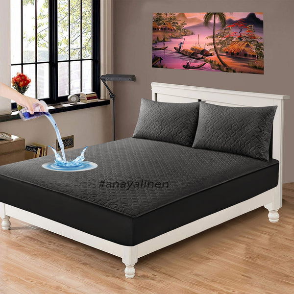 Quilted Waterproof Mattress Protector with Pillow Case - Grey