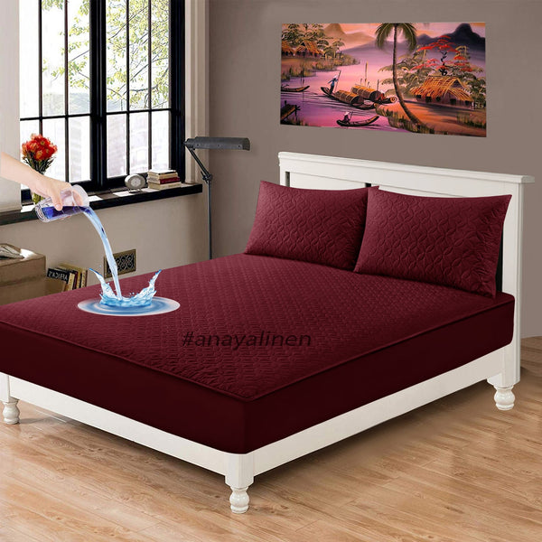 Quilted Waterproof Mattress Protector with Pillow Case - Meroon